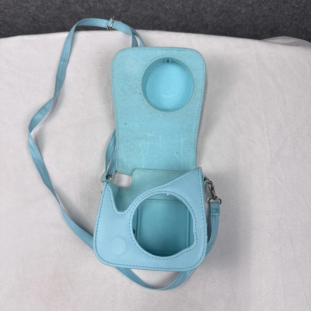 Fujifilm Instax Mini 8 9 Camera Case Faux Leather Light Blue Braided Strap